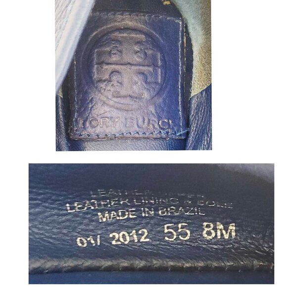 Tory Burch Women's Clines Blue Gold Logo Flats Ballet Flat Shoes 8M - Picture 5 of 11